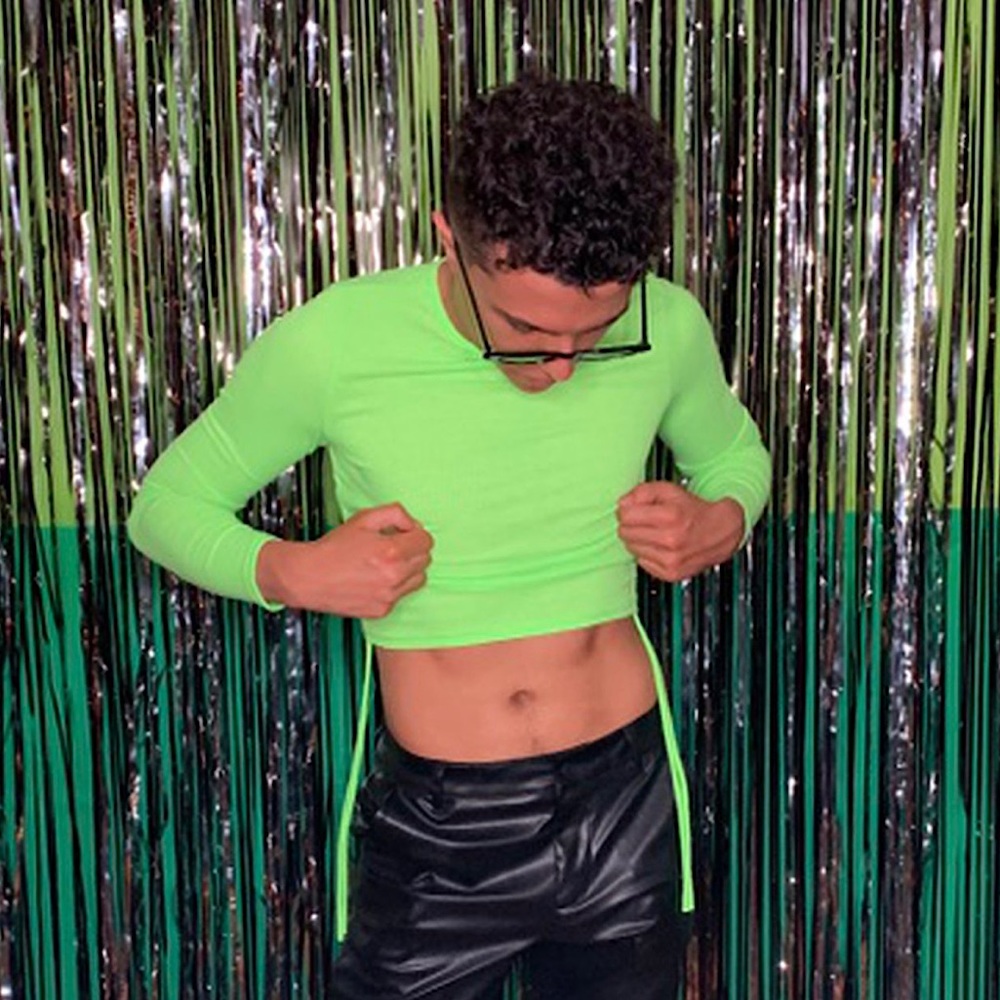 Green Long Sleeve Crop Top with Tie-String Detail
